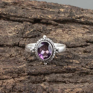 Anello Ovale Naturale Ametista Africana Argento Sterling Fascia Dichiarazione Figlia Fine - Foto 1 di 8