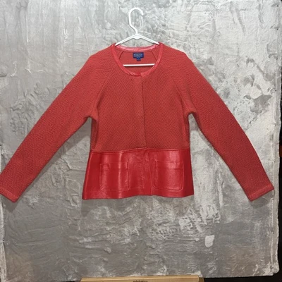 Pendleton L NWT New $299 Wool Leather Cardigan Sweater Jacket  Coral Orange - Image 1 of 4