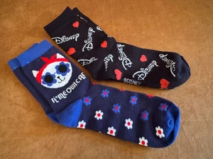 2 pair Kids Crew Socks 7" long foot bed Cat & Heart Disney girl pre-teen - Picture 1 of 2