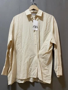 NWT ZARA Women Long Sleeve Oversized Multi Positional Shirt Size S Beige Check - Picture 1 of 15