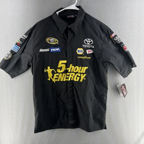 5 Hour Energy Medium Chase Authentics NASCAR Embroided Black Button Up Shirt Cover