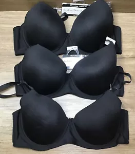 3 Bobbie Brooks Microfiber T-Shirt Bra Full Coverage Black size 42D *DEFECT* - Picture 1 of 4