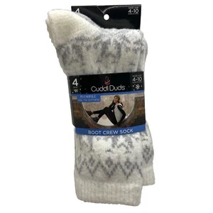 CUDDL DUDS Women's 4 Pair Boot Crew Socks Size 4-10 Ivory Gray - Picture 1 of 15