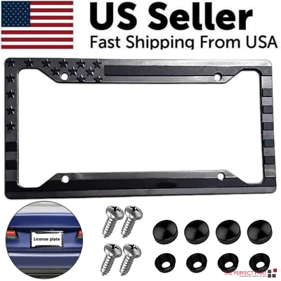 1X Black 3D USA American Flag License Plate Frame Holder Auto Car Tag Decal ABS - Image 1 of 4