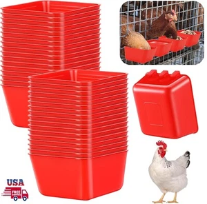 10× Red Chicken Poultry Hanging Water Feed Cage Cups Rabbit Bird Feeder Bowls US - Picture 1 of 15