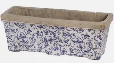 Ascalon Blue Floral Stone Garden Trough Planter Cover