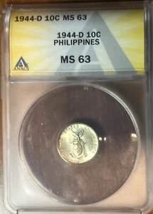 1944-D US Philippines 10 Centavo ANACS MS 63 - Picture 1 of 2