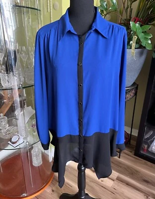 NY Collection  Blouse two-tone black and blue long-sleeve  button-front very nic - Image 1 of 4
