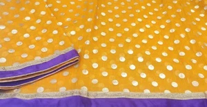 Vintage Sarees Indian Orange Polka Dots Cotton Gauge Sari Craft Fabric 1546 - Picture 1 of 10