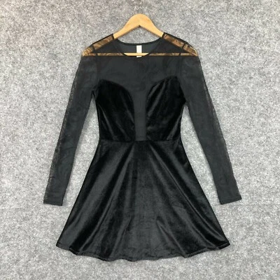 Платье женское Lee размер 8 черное бархатное с длинным рукавом прозрачные руки цветочный узор 33929 - Изображение 1 из 4