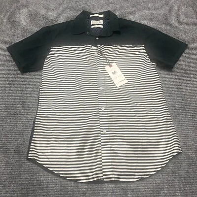 NWT Cactus New York Button Shirt Men M Tailored Black White Striped Short Sleeve - Image 1 of 4