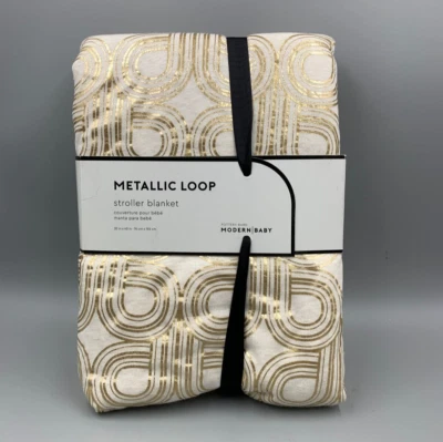 Pottery Barn Modern Baby Metallic Loop Stroller Blanket Gold 30" x 40" #9973G - Image 1 of 4