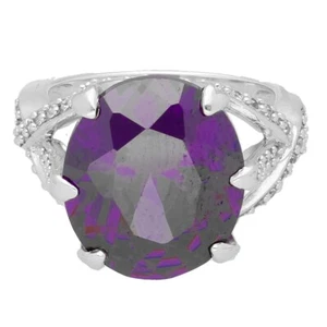 Sterling Silver Simulated Amethyst Solitaire & Simulated Diamond Accents(Size J) - Picture 1 of 3
