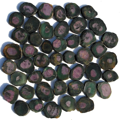 6 Pcs Natural Rare Watermelon Ruby Untreated 15mm-23.3mm Slice Rough Gemstones - Image 1 of 4