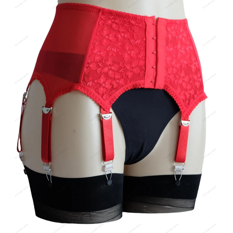 Luxallacki Mesh Lace Patchwork Garter Belt 6 Straps Suspender Metal Clips Girdle - Image 1 of 4