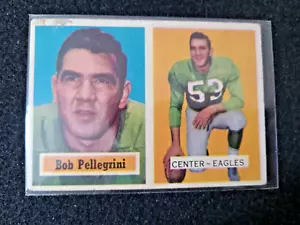 Tarjeta de fútbol americano 1957 Topps #73 Bob Pellegrini Eagles buena+ - Imagen 1 de 2