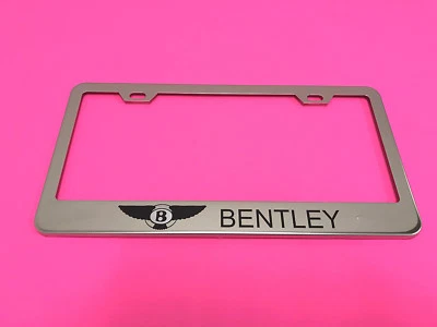 BENTLEY L - Marco de matrícula de metal cromado de acero inoxidable con tapas de tornillo Foto 1 de 3