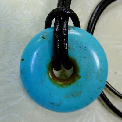  Collar de cordón de cuero de 21" Donut de piedra azul aguamarina Howlite 1 1/4" NUEVO #119 Foto 1 de 3