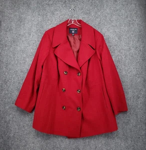 London Fog Jacket Womens 3X Plus Red Peacoat Double Breasted Coat Long Sleeve - Picture 1 of 12