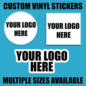 CUSTOM LOGO STICKER White Round Square Shape Multiple Sizes - Picture 1 of 4