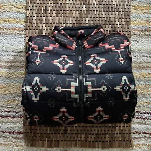 Pendleton Black Aztec Print Goose Down Puffer Jacket Full Zip Women’s Size Large - Picture 1 of 4