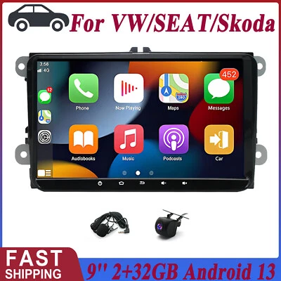 9" Android 13 Car Stereo GPS Navi Radio Fit For CarPlay For Volkswagen VW Seat Foto 1 de 4
