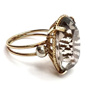 14K Solid Yellow Gold 21x15 Smoky Quartz Oval Cut Cocktail Ring Size 8.25, 8.27g - Picture 1 of 12