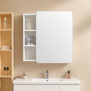 Baobao 20 in x 24 in Wall Mount PVC Mirror Medicine Cabinet with 5 Shelves - Bild 1 von 6
