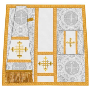 Liturgical mass Set with Spiritual Cross Motif and Golden Trims - Picture 1 of 12