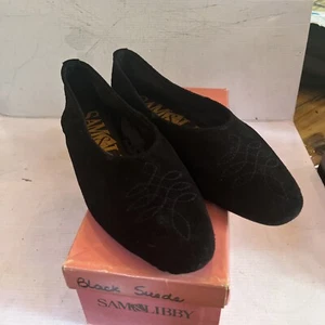 Sam & Libby Vintage Black Fabric Suede Flats 9 1/2 M With box #3823 Be Up Front - Picture 1 of 10