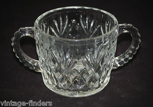 Open Sugar Bowl Diamond Pineapple Fan Design Pressed Clear Glass Double Handle - Picture 1 of 3