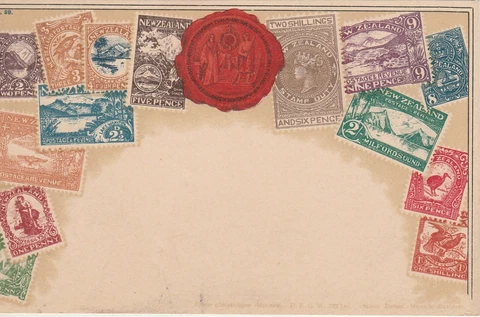 ENGLAND-NEW ZEALAND old Rare Post Card Showing British Occupation Stamps 1910s Cover