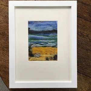 Framed Needle Merino wool and Silk Felted Picture  - Shoreline scene - Picture 1 of 5