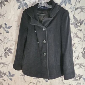 Anne Klein schwarzer Petite Damenmantel mit Kapuze Erbsen Größe PL - Bild 1 von 3