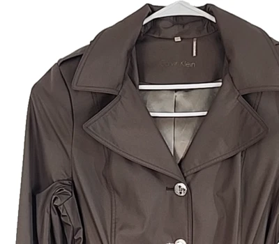 Calvin Klein Womens Truffle Brown Hooded Rain Trench Coat, Size PXL - Image 1 of 4