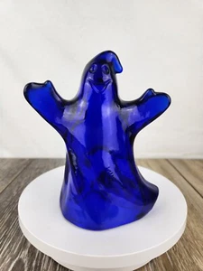 Fenton Cobalt Blue Glass Ghost Figurine - 5.75" Cobalt Blue Halloween Ghost - Picture 1 of 5