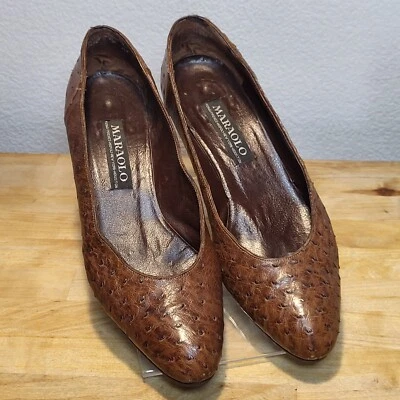 Vintage Maraolo Women's Peacock Brown Loafer Size 7.5 Made In Italy Shoes - Image 1 of 4