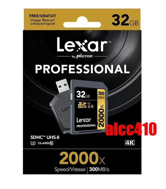 Lexar Professional 32GB SD SDHC 2000x Memory Card UHS-II 300MB/s U3 4K w/Reader - Image 1 of 1