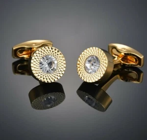 Círculo Dorado Cristal Gemelos Formal Negocios Boda Regalo para Traje Camisa - Imagen 1 de 1