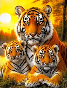 Tigre Dipingere Con I Numeri per Adulti, Animale Painting by Numbers Kit Con Pen - Foto 1 di 12