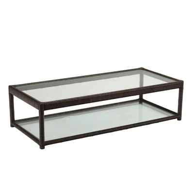 Table Basse Ancienne Osier Double Plateau Verre Italie XXe Siècle Originale - Photo 1/4