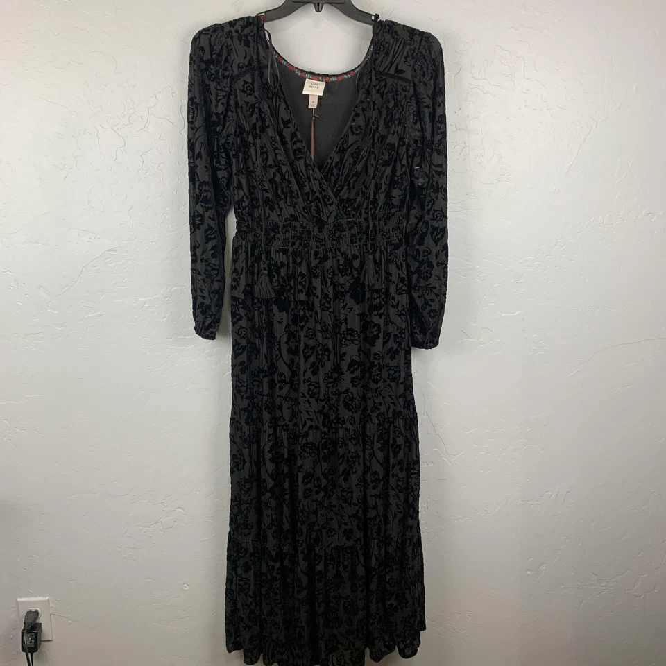 Maxi Vestido Knox Rose Para Mujer Mediano Negro Terciopelo Burnout Bruja Gótico Boho Foto 1 de 4