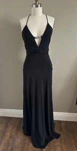 Vintage 90s Cache Maxi Dress - Black Low Plunge Neckline Rhinestone Detail Sexy - Picture 1 of 14