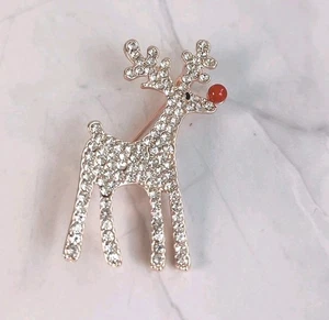 Rudolph Red Nosed Reindeer Brooch Gold Tone Rhinestones Christmas Gift 4.5cm New - Picture 1 of 2