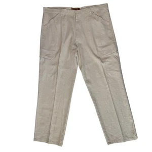 Cream Off White Linen Cargo Slacks Mens 40x30 Beachy Vacation Resortwear Pockets - Picture 1 of 14