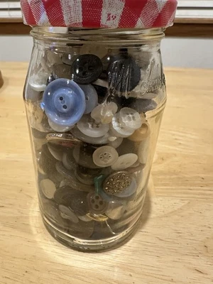 Small Jar Full Of Vintage Buttons See Photos - Image 1 of 4