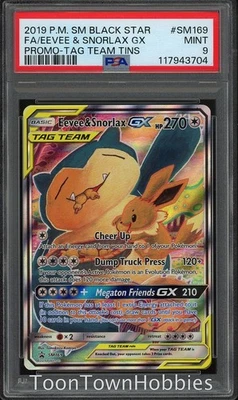 PSA 9 Pokemon - Eevee & Snorlax GX SM169 - Sun & Moon Tag Team Tin Promo - Image 1 of 2