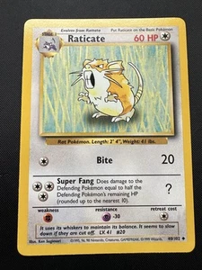 Raticate 40/102 Pokemon Card Base Set Uncommon 60 HP Near Mint F18 - Picture 1 of 2