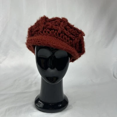 Vintage Hand Crocheted Acrylic Newsboy Hat with Pom Pom – Made in Taiwan - Image 1 of 4