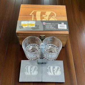 NFL Cincinnati Bengals Etched Whiskey Glass Set & Cooling stones - Picture 1 of 1